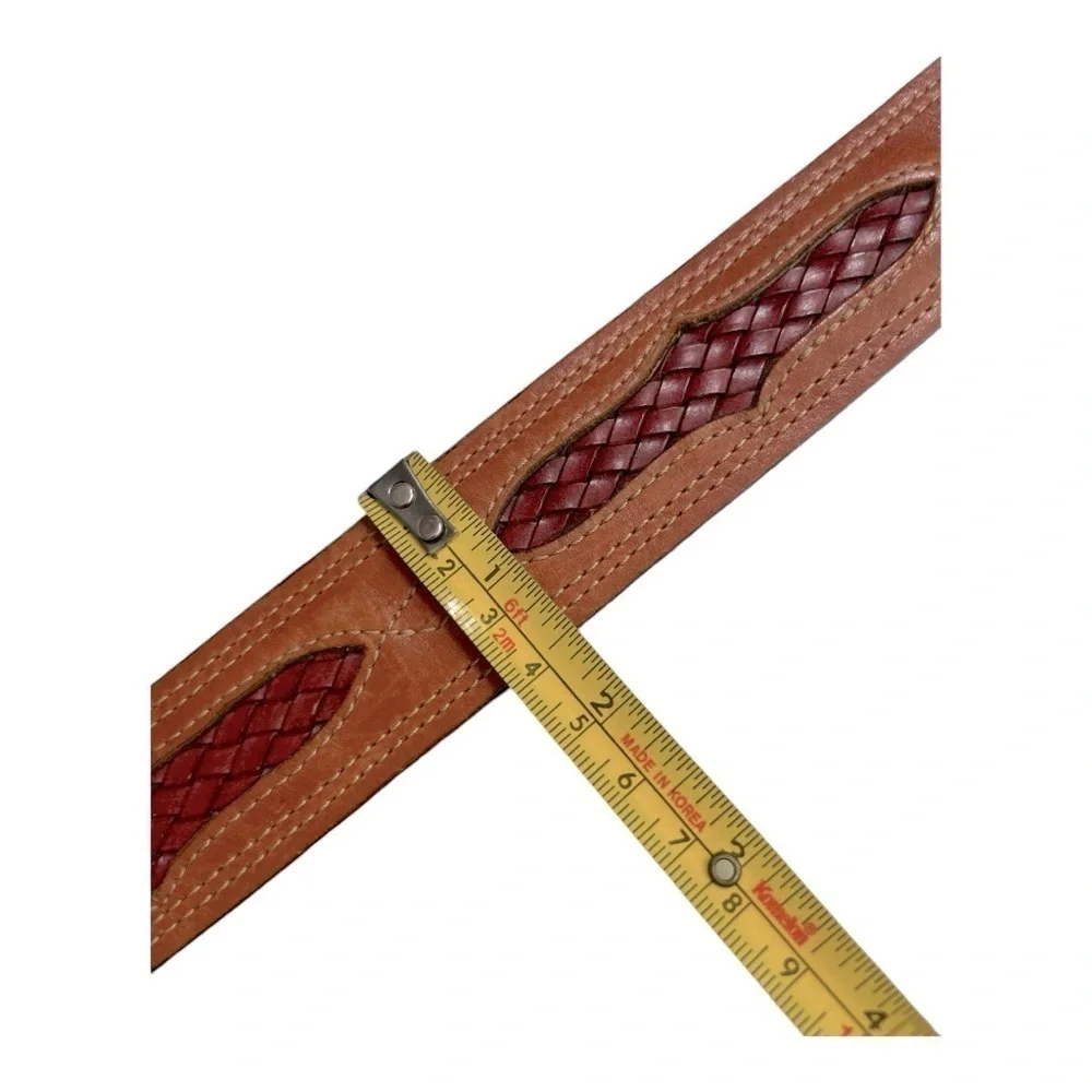 Vintage LEEGIN USA Inset Braided Leather Belt Cognac Saddle Tan Brown Two-Tone